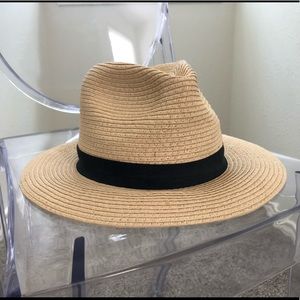 The Hatter Co Straw Fedora Hat w/black ribbon trim